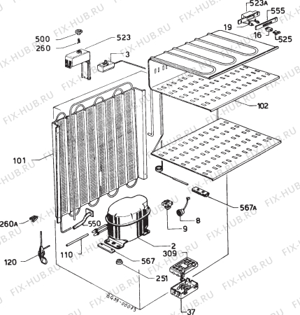 Взрыв-схема холодильника Electrolux GSN1250 - Схема узла Refrigerator cooling system